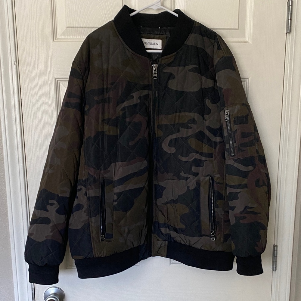Calvin Klein Men's Quilted Camo Bomber Jacket - Olive/Black/Brown